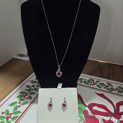 Ruby Heart and Matching Earring Set $90