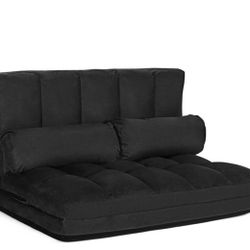 Black Foldable Floor Sofa Bed 6-Position Adjustable Couch w/ 2 Pillows Black