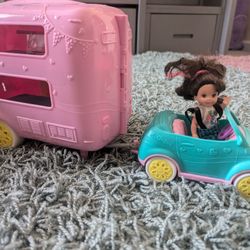 Barbie Small Camper with Car & Motorcycle 