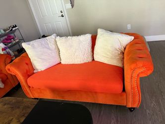 Orange Velvet Chesterfield Loveseat