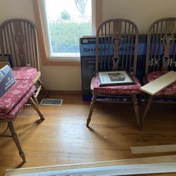 5 wood Chairs W/cushions 