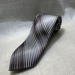 Van Heusen Striped Silk Tie Brown Black Silver Diagonal Classic Business Formal