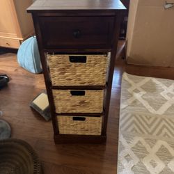 Wood Storage Cabinet with Drawer & Woven Baskets