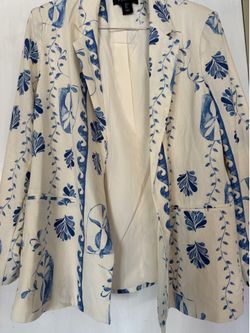 Tahari Cream Blazer with Blue Floral Print