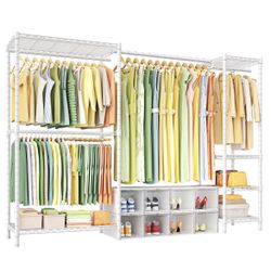 Clothes Rack（With Stretchable Hanger Rod）Freestanding Clothing Racks for Hanging Clothes 