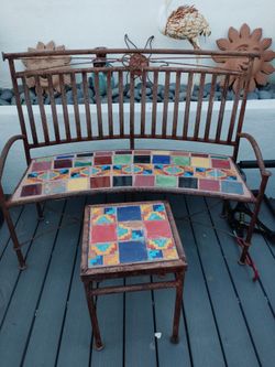 Bench with tile, and table