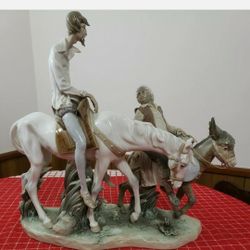 Lladro #1318 Impossible Dream Don Quixote And Sancho On Horse And Donkey Porcelain Is Mint Leather Reigns Are Not