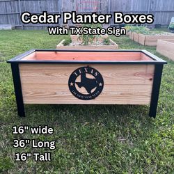 Cedar Planter Boxes Rustic Farmhouse Style with Texas State Sign 