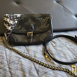New - Black (Crossbody/Hand Strap) With Gold Accents - Twilly  Included