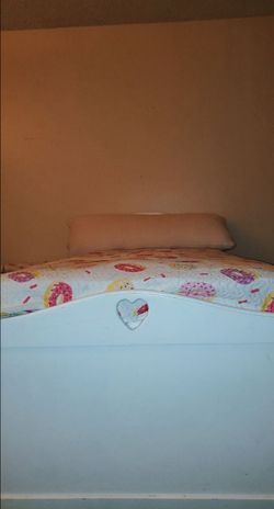 White Wood Twin Bed Frame with Heart Detail