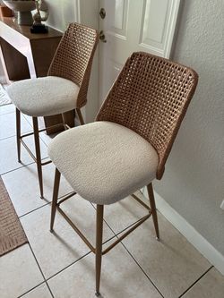 Upholstered Boucle Rattan Full Back Counter Stool (Set of 2) $90
