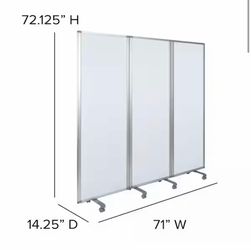3-Section Mobile Magnetic Whiteboard Partition for Classrooms or Offices, Rolling Dry Erase Board Room Divider