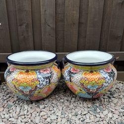 Mexican Talavera Planters, Pottery, Clay Pots.