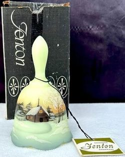 Fenton Art Glass Francis Burton 1978 Church Scene Bell With Loads Of Frit! 