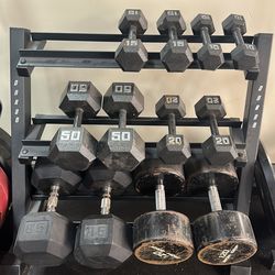 Dumbbells and weight racl
