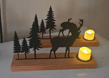 Homemade, Sold As Pair Black Silhouette Forest Candle Holder