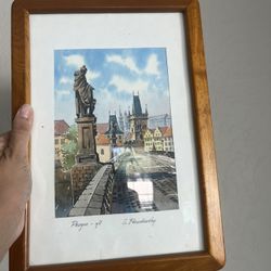Statue of St. Lutgardis on the Charles Bridge, Prague, Vintage Painting Signed Made in Thailand 