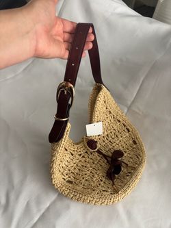 H&M Woven Straw Hobo Bag with Leather Strap