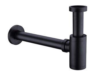 Bottle P Trap Brass Round 1 1/4 Inch Decorative P-Trap, Adjustable Bathroom Basin Sink Waste Drain Kit, Wall Drainage, Matte Black