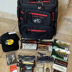 NEW FISHING BUNDLE! Tackle Bag Boxes Hat Lures Worms