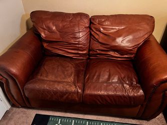 Brown Leather Sofa and Loveseat Set