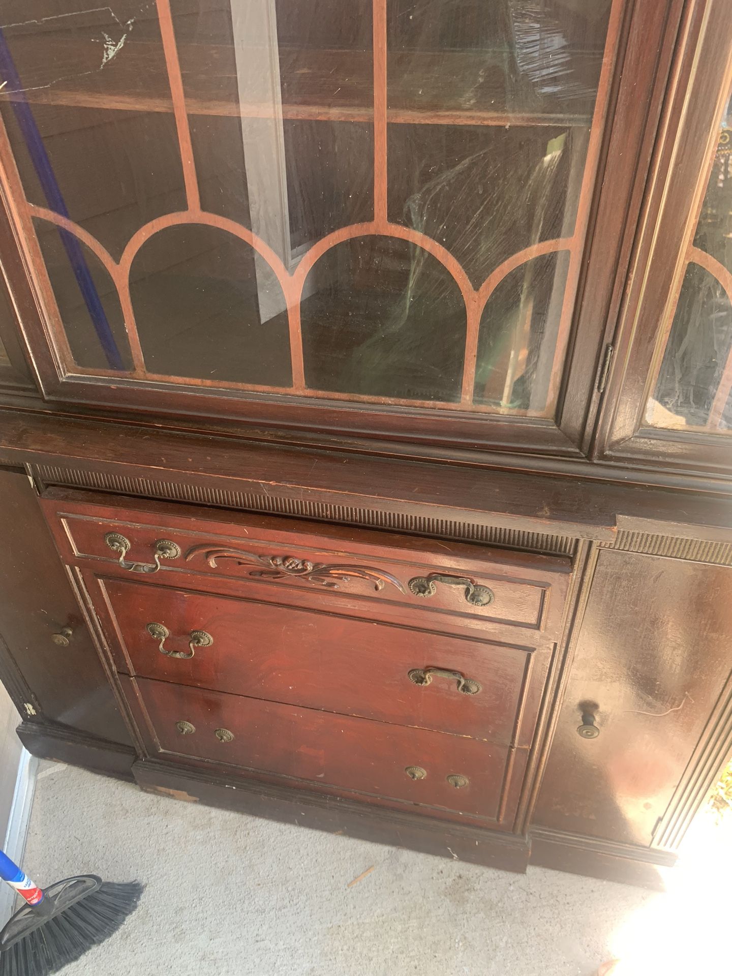 Antique ORIGINAL Cherry Oak China Cabinet