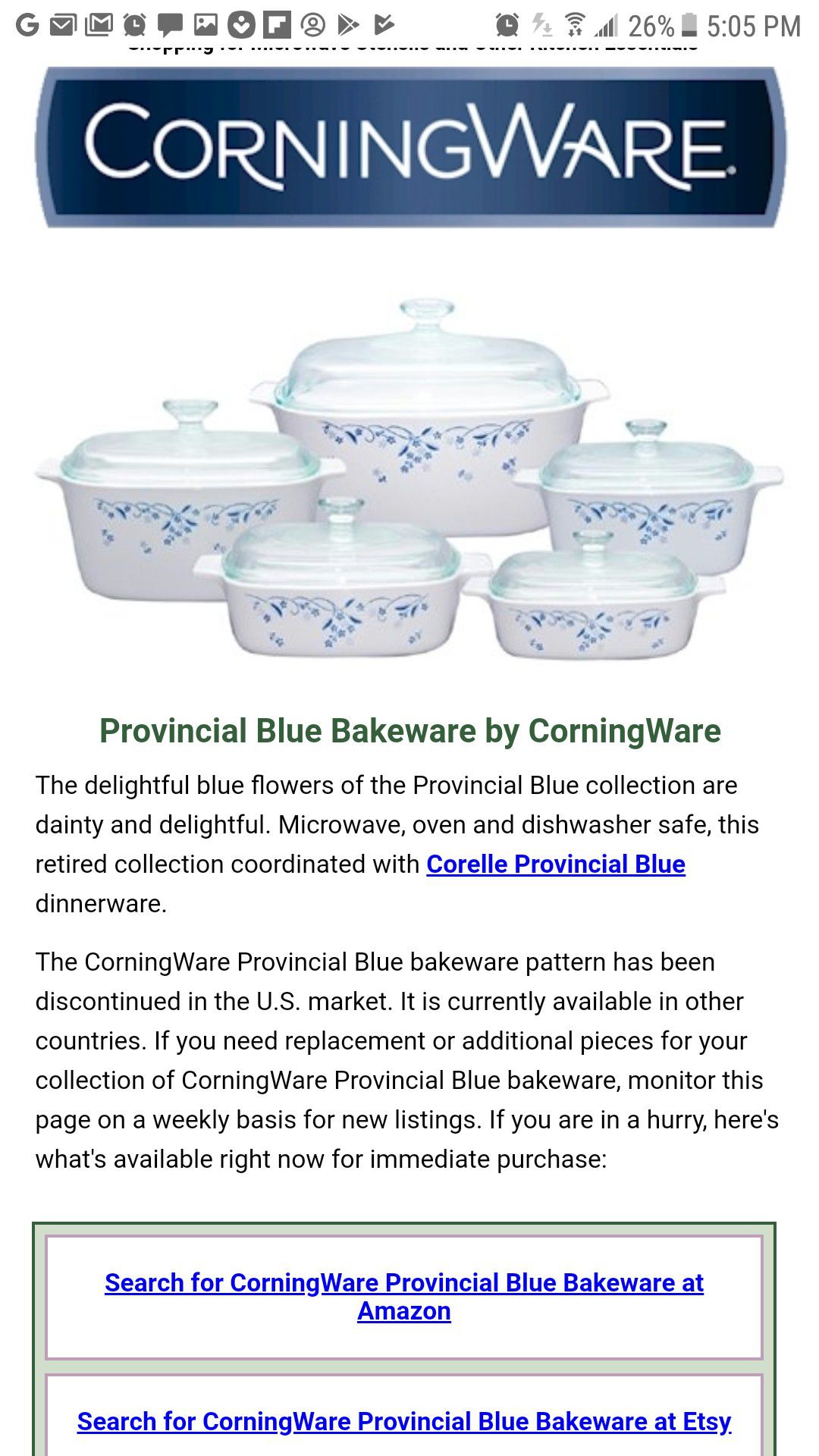 RARE AND RETIRED CORNINGWARE PYREX PROVINCIAL BLUE 5L COVERED CASSEROLE DISH