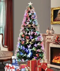 7ft Pre-Lit Fiber Optic Multicolor Artificial Christmas Tree Snow Lights Stand FREE SHIPPING VIA FED EX 3-5 BUSINESSES DAYS