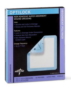 Medline OptiLock Nonadhesive Super Absorbent Wound Dressings, 5" x 5.5", 3 Box Lot