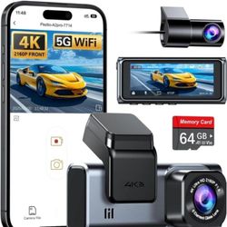 4K+2.5K WiFi Dash Cam Front and Rear, Built-in 5G WiFi, Free 64GB Card