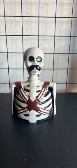 SKELLY by Los Azulejos Tequila Glazed Pottery Skeleton Decanter Empty Bottle