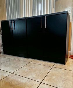 Pair Of Black Office Cabinets With Shelves