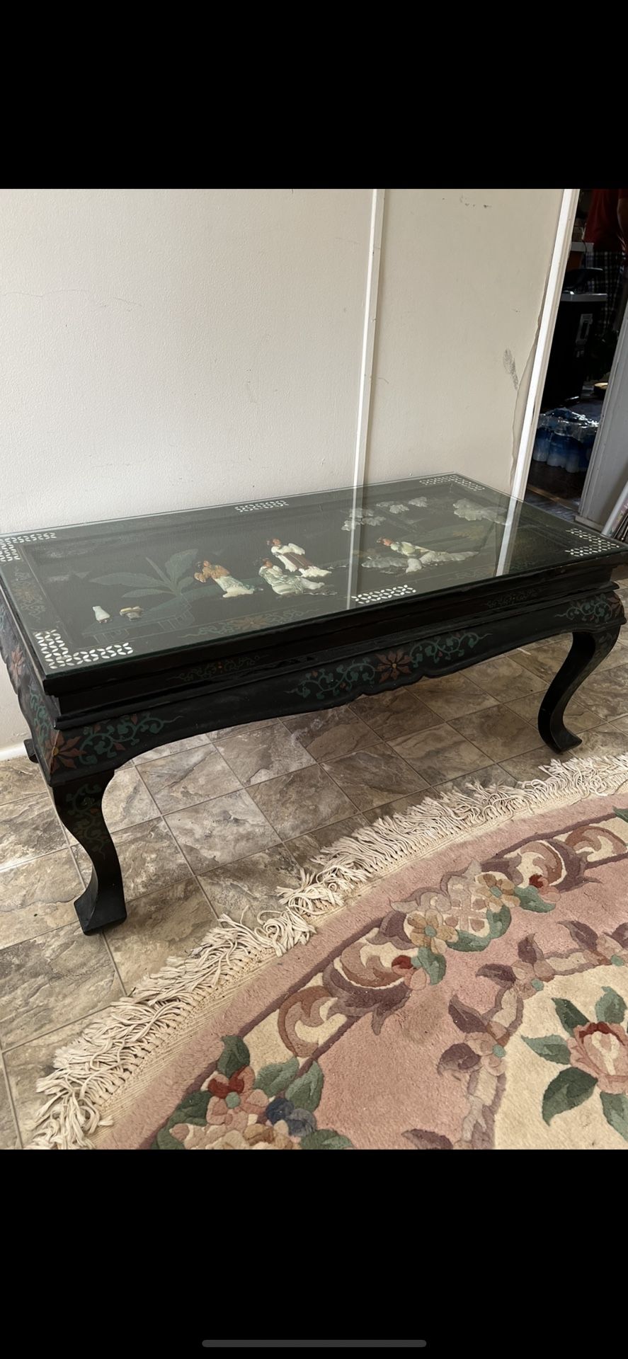 Asian Coffee Table Top Glass Oyster Shells