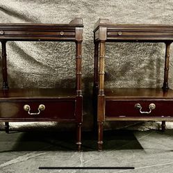 Vintage PAIR of LEXINGTON Mahogany Side / Phone Tables Writing Slide & Drawer