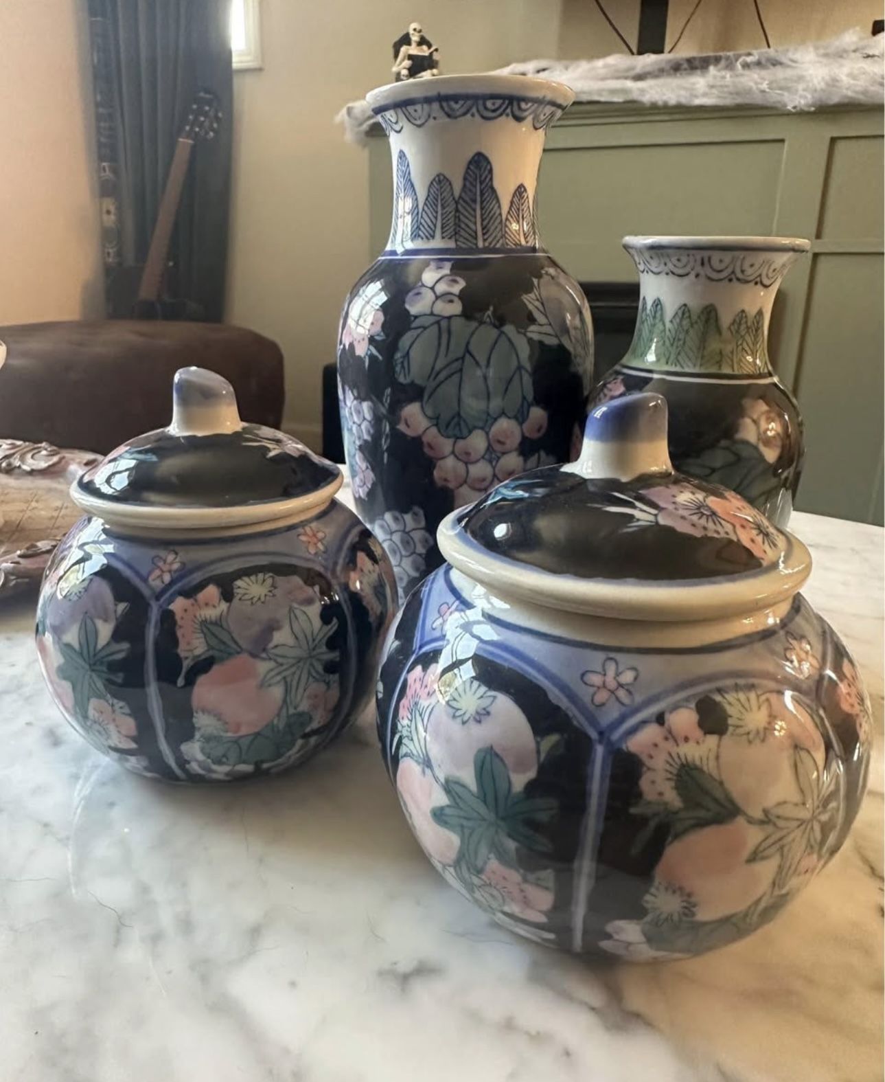 Pier 1 set of decorative ceramic vases and jars