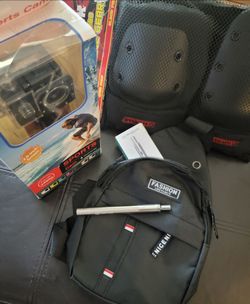 Go pro camera, over shoulder bag, pen, knee & elbow pads- ALL NEW