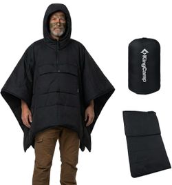 Wearable Hoodie Blanket Poncho, Recycled Camping Wearable Sleeping Bag, Ultralight Water-Repellent Warm Outdoor Blankets for Sports, Camping Gifts for