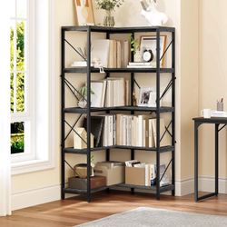 5-Tier Industrial Bookshelf with Metal Frame