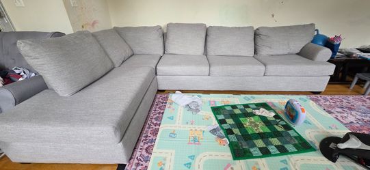 Large Gray L-Shaped Sectional Sofa