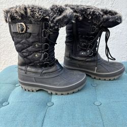 Black Fluffy Snow Boots