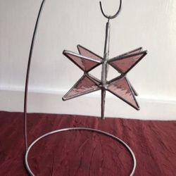 Pink Glass Star Ornament With Silver Stand