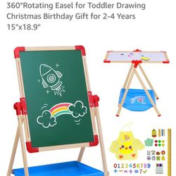 Art Easel for Kids Magnetic Wooden Double Sided Standing Toddlers Chalkboard 360° Rotating Easel