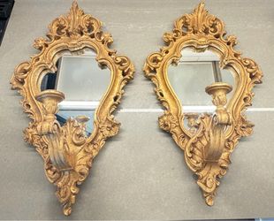 Pair of Hickory Manor House Regence Gold Leaf Candle Sconce Mirrors