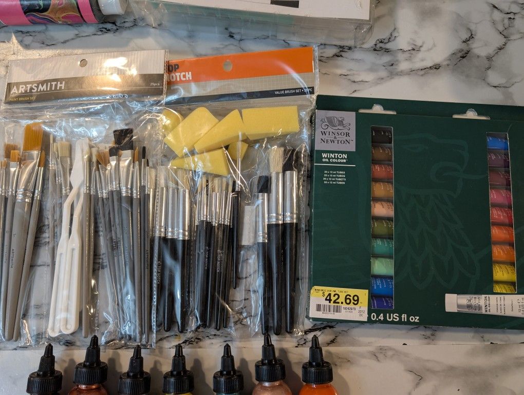 Brand New Oil Base Paint And Two Sets Of Brushes