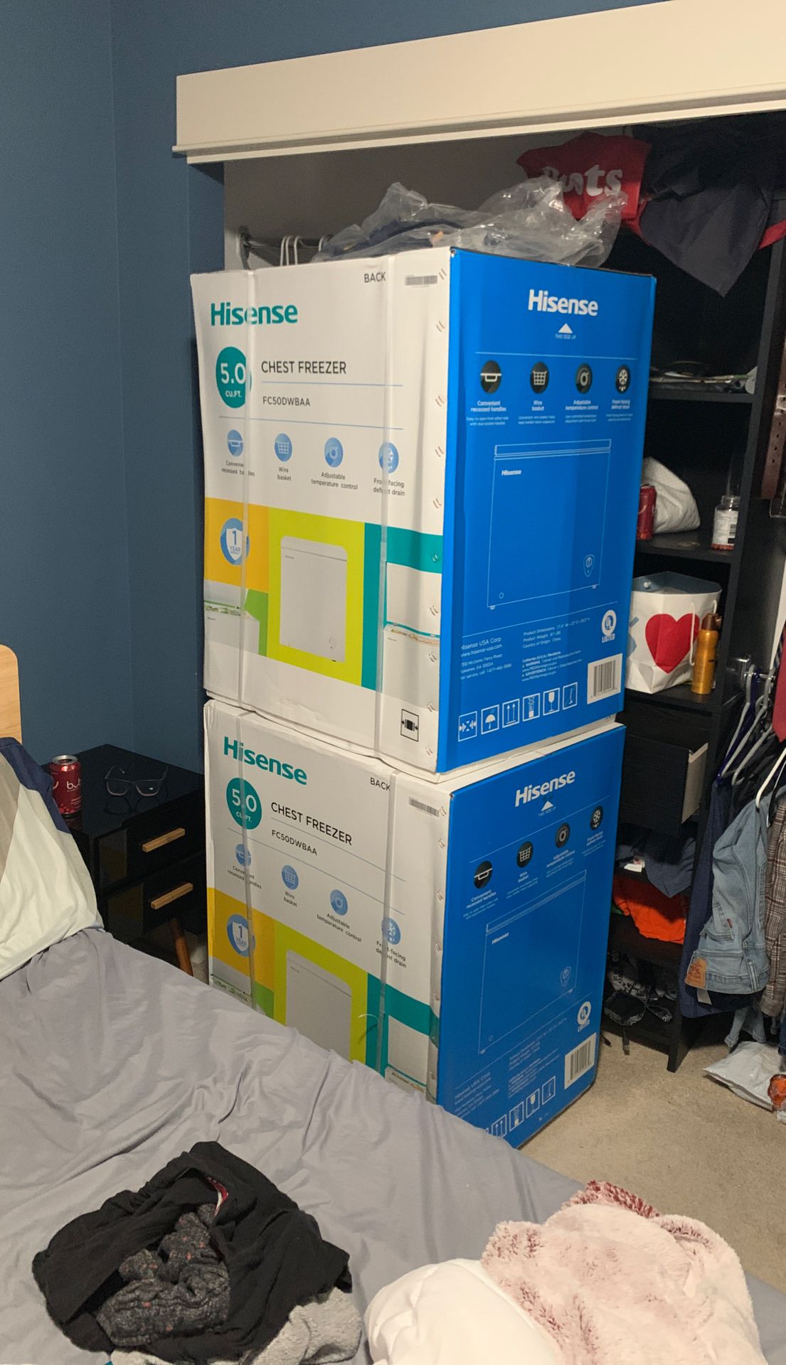 Two Hisense 5 CUFT chest freezers