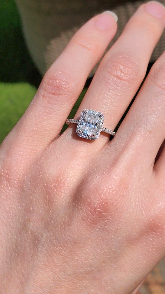 Radiant Cut Moissanite Ring 925 Sterling Silver_ 18K Gold Plated.
