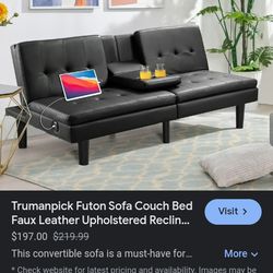 Black Furniture Futon +2 Sofa Chairs 
