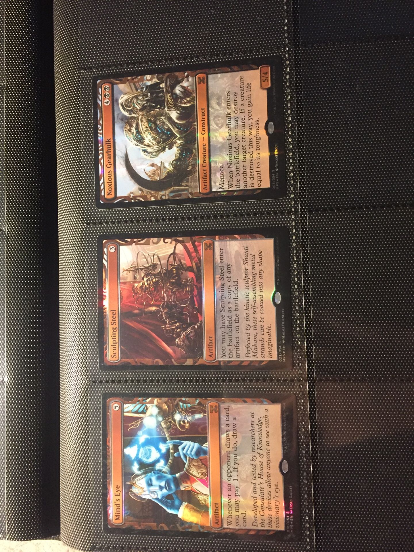 MtG Masterpieces Mind's Eye, Sculpting Steel and Noxious Gearhulk