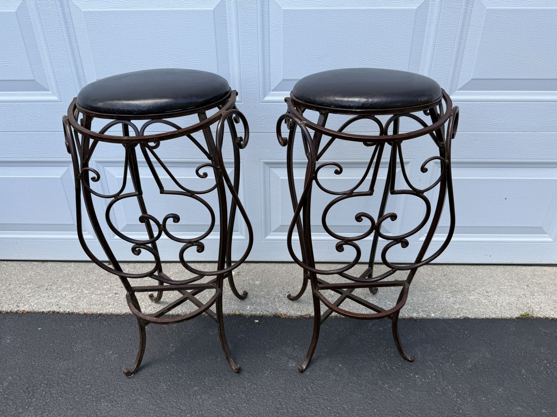 Wrought Iron Flip-Back Bar Stools 31” seat height