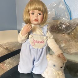 Porcelin Baby Jesse Doll With Kitty 